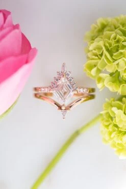1.68 Carat Lozenge Moissanite Engagement Ring, Avaline Setting, 14k Rose Gold -Point No Point Studio Store 20250502 SFS0076