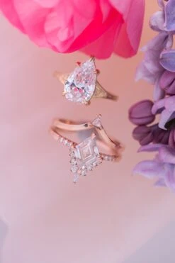 1.68 Carat Lozenge Moissanite Engagement Ring, Avaline Setting, 14k Rose Gold -Point No Point Studio Store 20250502 SFS0092
