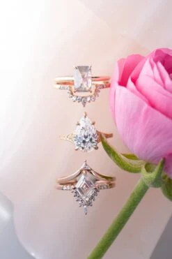 1.68 Carat Lozenge Moissanite Engagement Ring, Avaline Setting, 14k Rose Gold -Point No Point Studio Store 20250502 SFS0093