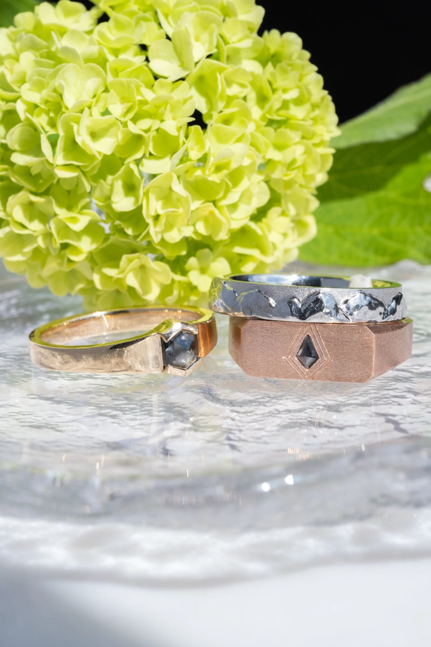 Black Speckled Hexagon Diamond Mens Wedding Band, Cygnus Setting, 14k Yellow Gold 4 Black Speckled Hexagon Diamond Mens Wedding Band, Cygnus Setting, 14k Yellow Gold - Image 4