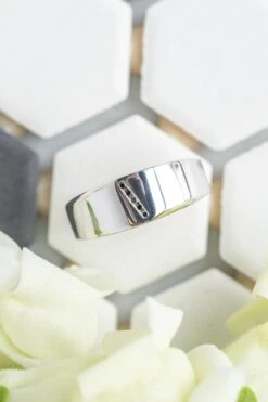 Black Diamond Mens Waved Signet Ring, 14K White Gold 10 Black Diamond Mens Waved Signet Ring, 14K White Gold -Point No Point Studio Store 20250516 SFS0041