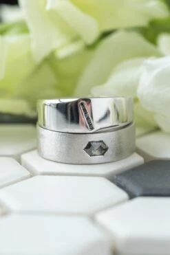 Black Diamond Mens Waved Signet Ring, 14K White Gold 11 Black Diamond Mens Waved Signet Ring, 14K White Gold -Point No Point Studio Store 20250516 SFS0042