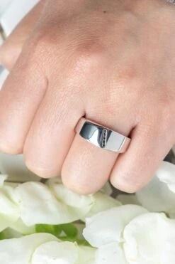 Black Diamond Mens Waved Signet Ring, 14K White Gold 9 Black Diamond Mens Waved Signet Ring, 14K White Gold -Point No Point Studio Store 20250516 SFS0043