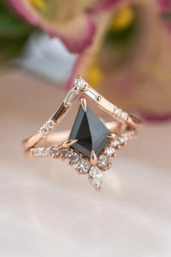 1.41 Carat Black Kite Diamond Engagement Ring, Willa Setting, 14K Rose Gold -Point No Point Studio Store 20250516 SFS0050