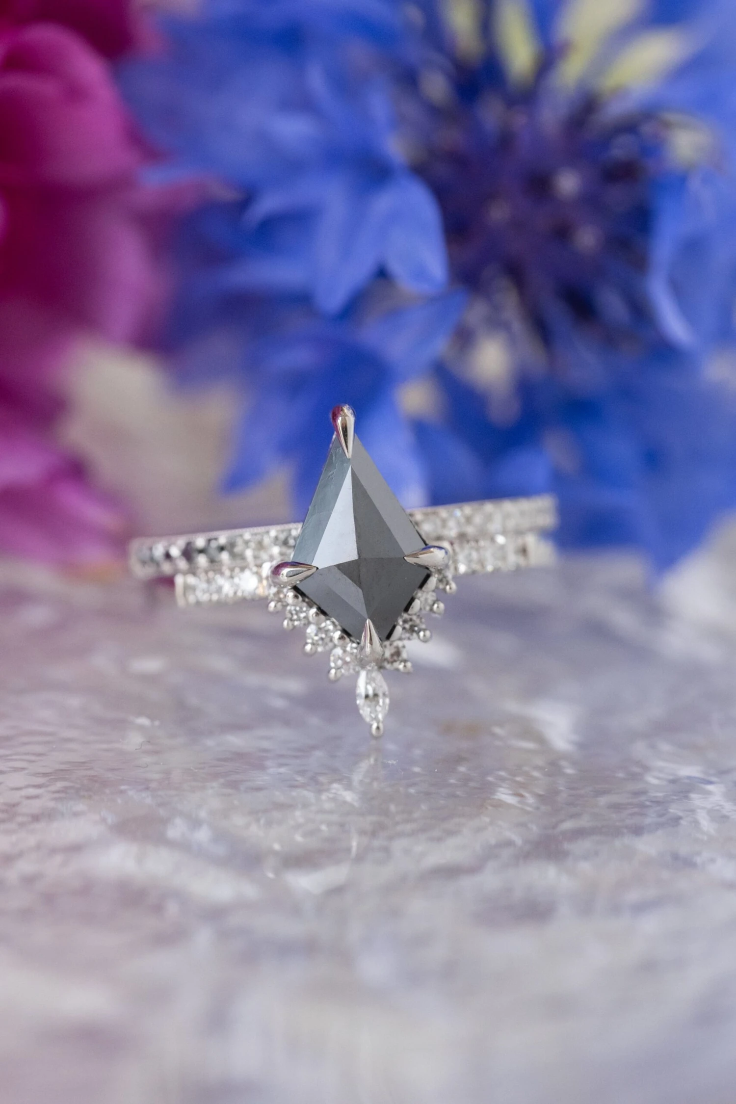 1.31 Carat Black Kite Diamond Engagement Ring, Avaline Setting, Platinum 3 1.31 Carat Black Kite Diamond Engagement Ring, Avaline Setting, Platinum - Image 3