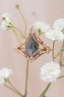 1.79 Carat Black Speckled Kite Diamond Engagement Ring, Thistle Setting, 14k Rose Gold 11 1.79 Carat Black Speckled Kite Diamond Engagement Ring, Thistle Setting, 14k Rose Gold -Point No Point Studio Store 20250602 SFS0029