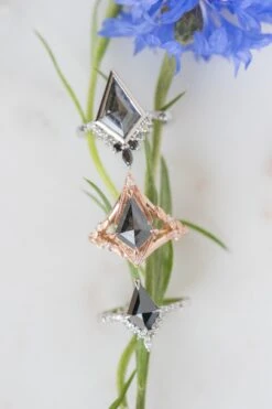 1.31 Carat Black Kite Diamond Engagement Ring, Avaline Setting, Platinum 9 1.31 Carat Black Kite Diamond Engagement Ring, Avaline Setting, Platinum -Point No Point Studio Store 20250602 SFS0043