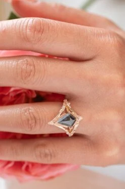 1.79 Carat Black Speckled Kite Diamond Engagement Ring, Thistle Setting, 14k Rose Gold 14 1.79 Carat Black Speckled Kite Diamond Engagement Ring, Thistle Setting, 14k Rose Gold -Point No Point Studio Store 20250602 SFS0049