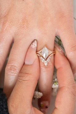 1.88 Carat Icy White Marquise Diamond Engagement Ring, Aela Setting, 14K Rose Gold -Point No Point Studio Store 20250602 SFS0050