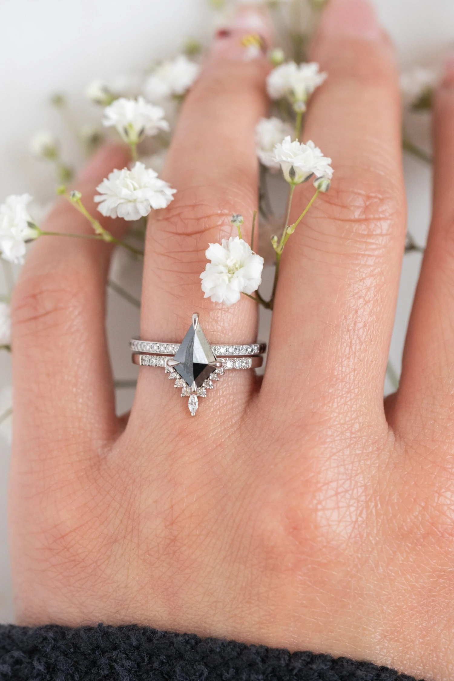 1.31 Carat Black Kite Diamond Engagement Ring, Avaline Setting, Platinum 2 1.31 Carat Black Kite Diamond Engagement Ring, Avaline Setting, Platinum - Image 2