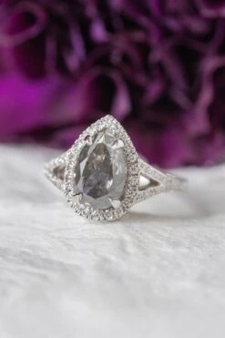 2.23 Carat Salt & Pepper Pear Diamond Engagement Ring, Cascade Setting, 14k White Gold 11 2.23 Carat Salt & Pepper Pear Diamond Engagement Ring, Cascade Setting, 14k White Gold -Point No Point Studio Store 20250613 SFS0039