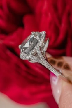 2.23 Carat Salt & Pepper Pear Diamond Engagement Ring, Cascade Setting, 14k White Gold 9 2.23 Carat Salt & Pepper Pear Diamond Engagement Ring, Cascade Setting, 14k White Gold -Point No Point Studio Store 20250613 SFS0042