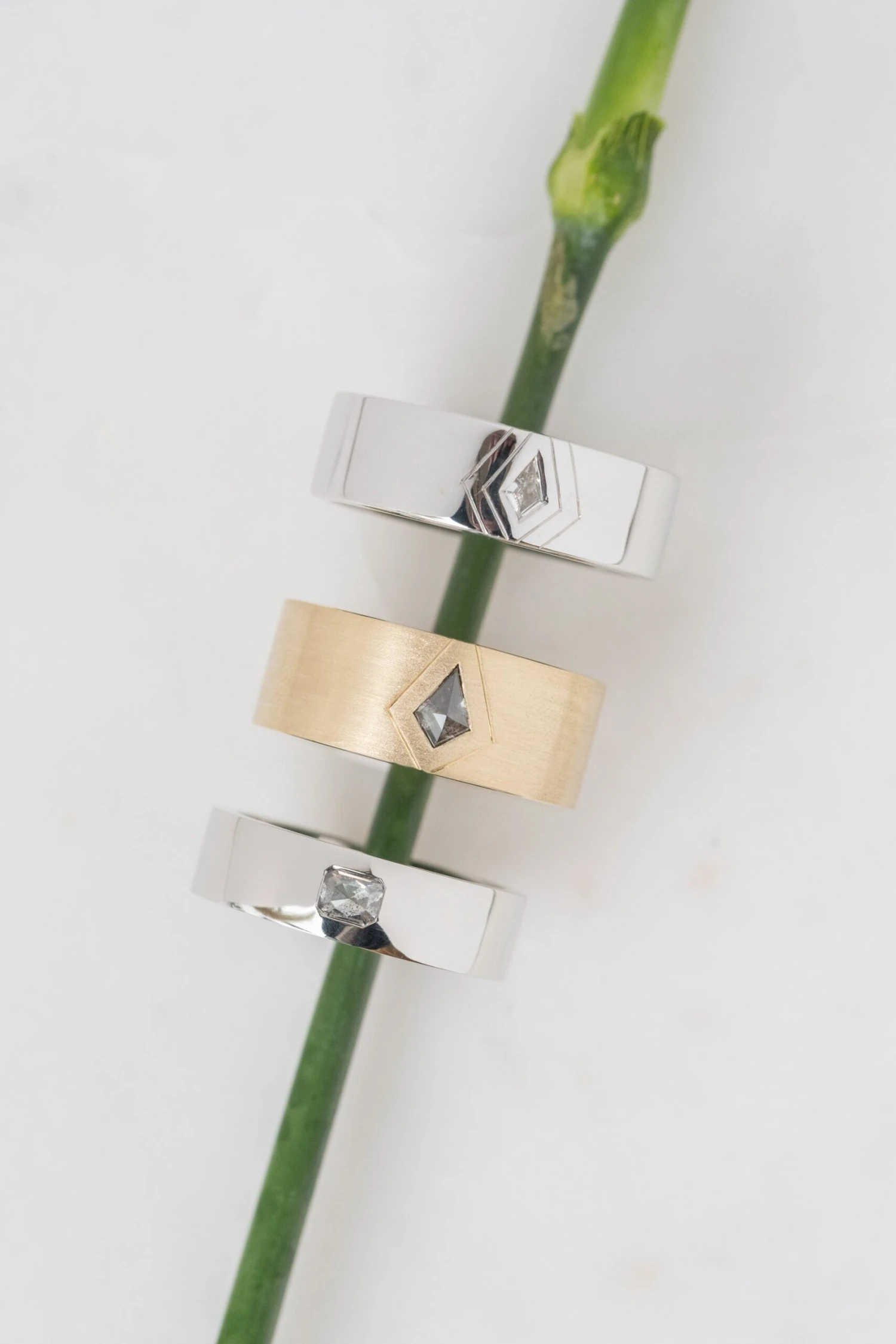 White Kite Sapphire Mens Wedding Band, 14K White Gold 4 White Kite Sapphire Mens Wedding Band, 14K White Gold - Image 4