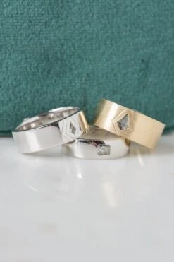 White Kite Sapphire Mens Wedding Band, 14K White Gold 11 White Kite Sapphire Mens Wedding Band, 14K White Gold -Point No Point Studio Store 20250613 SFS0053