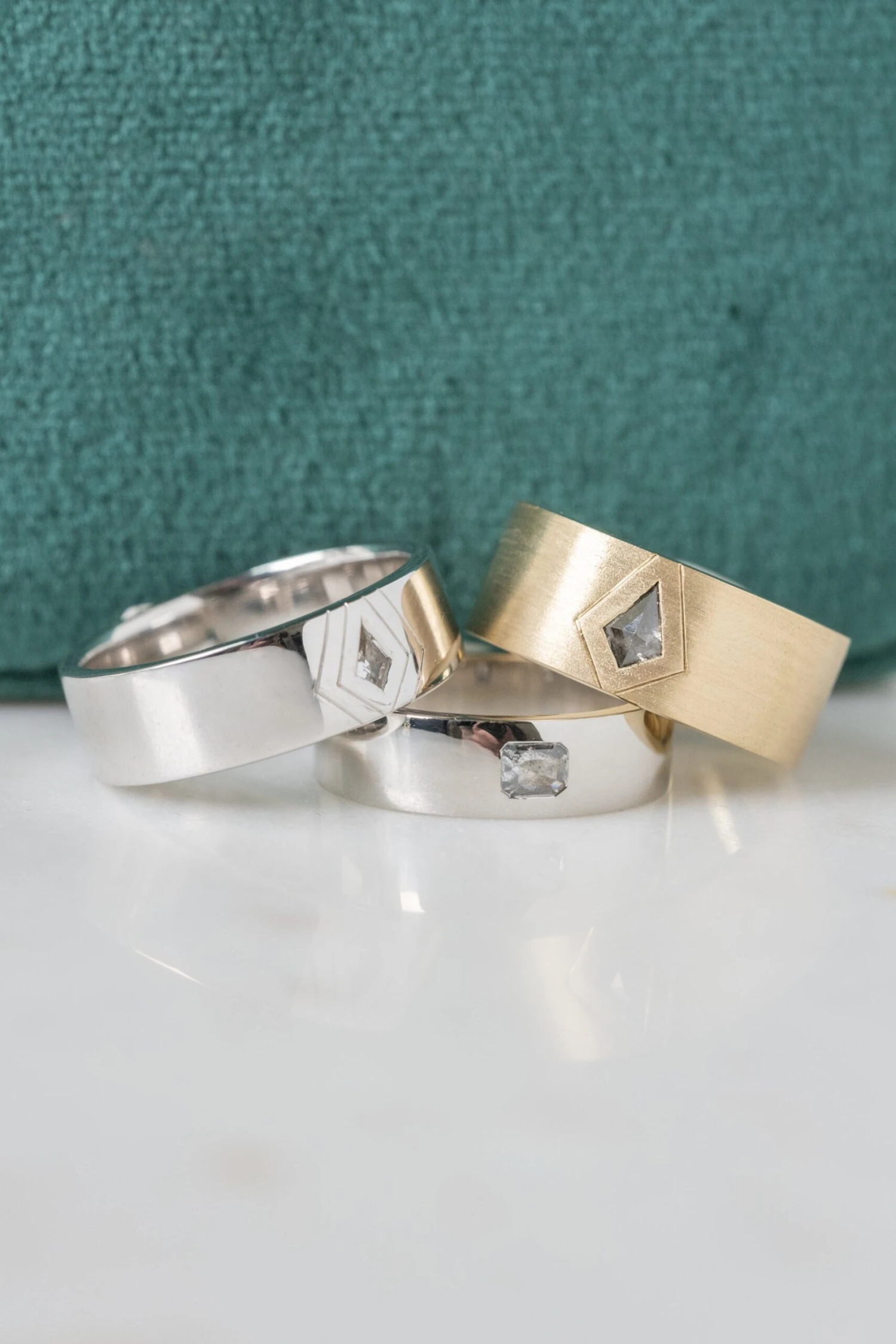 White Kite Sapphire Mens Wedding Band, 14K White Gold 5 White Kite Sapphire Mens Wedding Band, 14K White Gold - Image 5