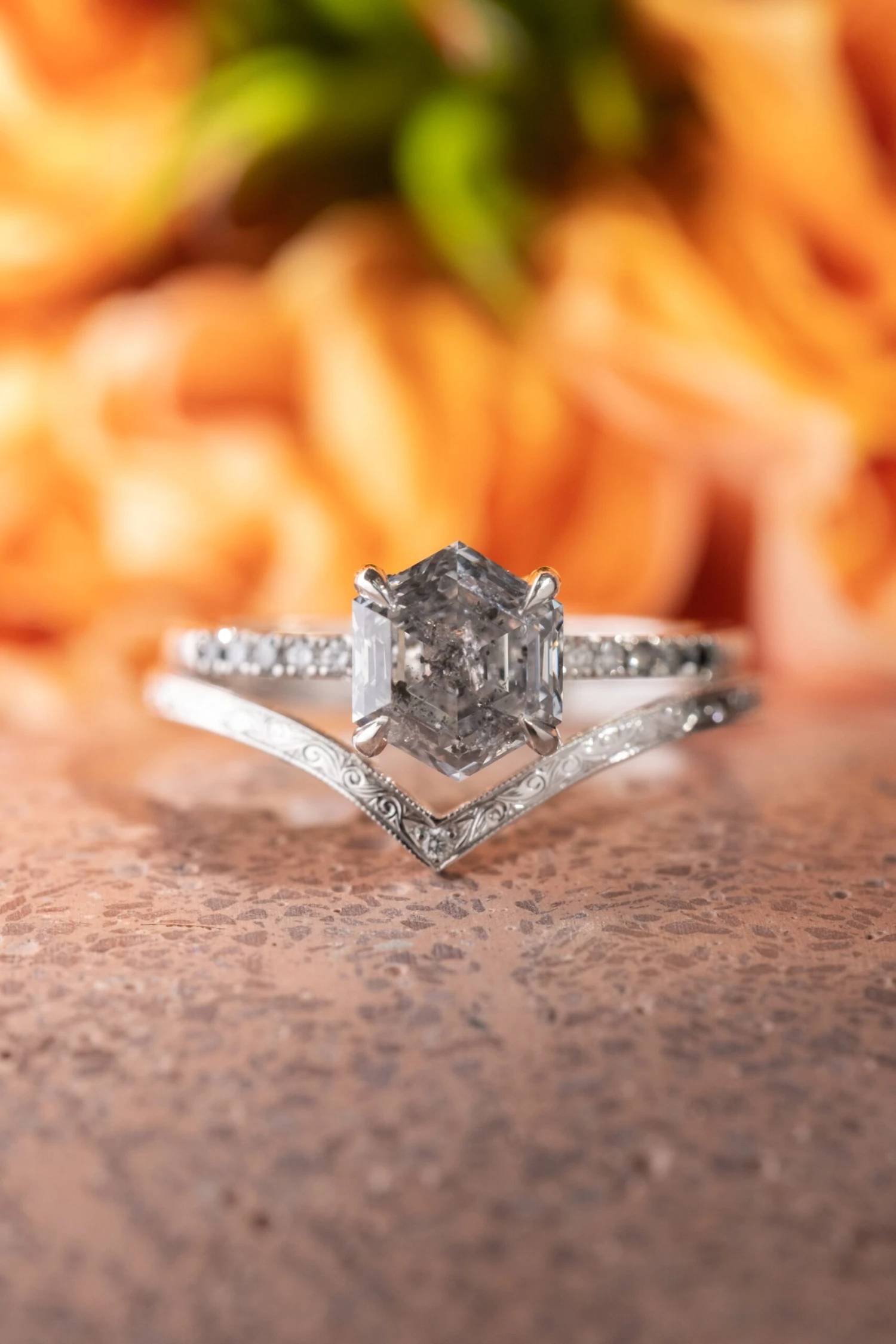 2.13 Carat Canadian Salt And Pepper Hexagon Diamond Engagement Ring, Ombre Jules Setting, Platinum 3 2.13 Carat Canadian Salt And Pepper Hexagon Diamond Engagement Ring, Ombre Jules Setting, Platinum - Image 3