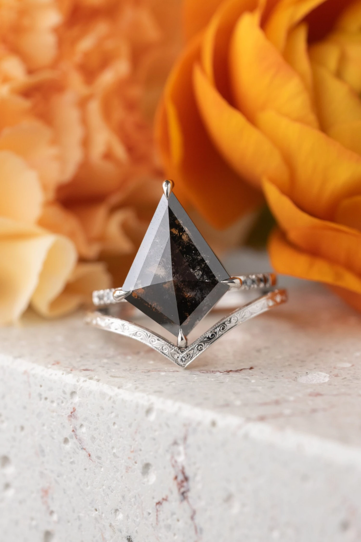 3.21 Carat Black Speckled Kite Diamond Engagement Ring, Ombre Jules Setting, Platinum 3 3.21 Carat Black Speckled Kite Diamond Engagement Ring, Ombre Jules Setting, Platinum - Image 3