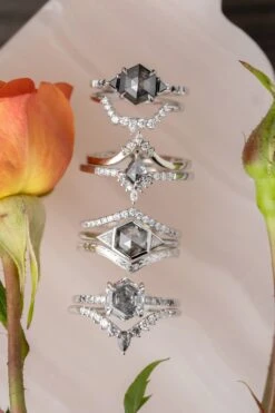 2.13 Carat Canadian Salt And Pepper Hexagon Diamond Engagement Ring, Ombre Jules Setting, 14k White Gold -Point No Point Studio Store 20250627 SFS0070 af0bf62d 75a4 4653 b940 6d5dcd8e62f5