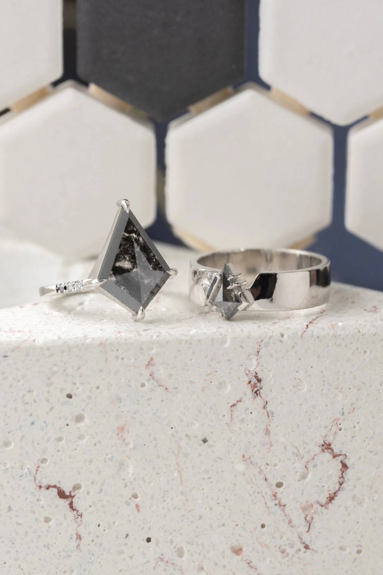 3.21 Carat Black Speckled Kite Diamond Engagement Ring, Ombre Jules Setting, Platinum 4 3.21 Carat Black Speckled Kite Diamond Engagement Ring, Ombre Jules Setting, Platinum - Image 4