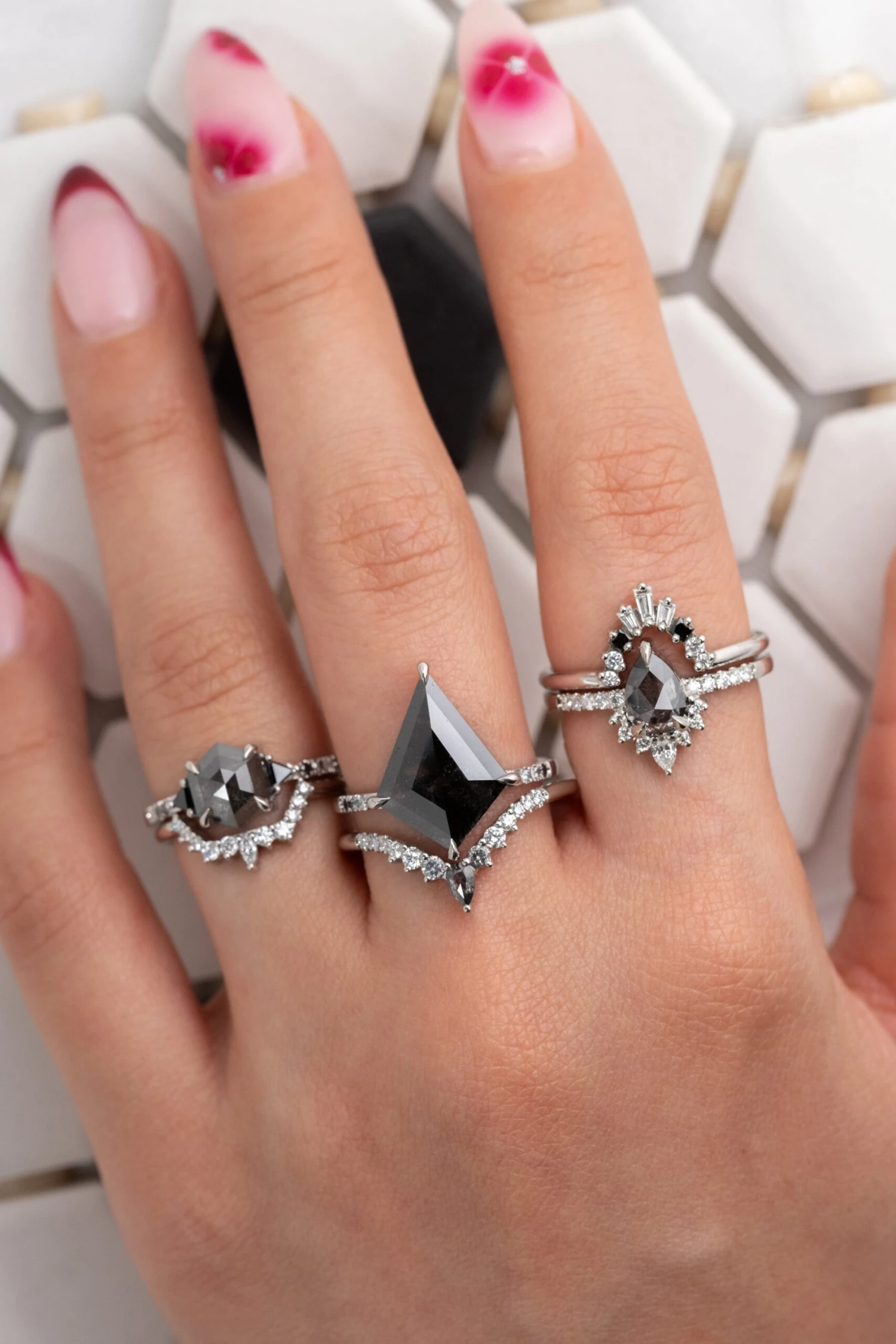 3.21 Carat Black Speckled Kite Diamond Engagement Ring, Ombre Jules Setting, Platinum 2 3.21 Carat Black Speckled Kite Diamond Engagement Ring, Ombre Jules Setting, Platinum - Image 2