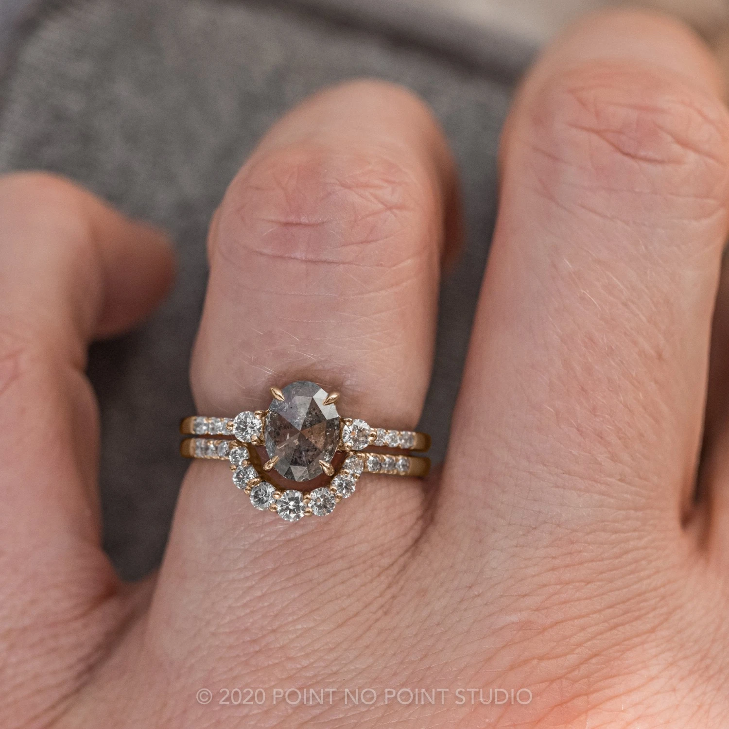 1.45 Carat Salt And Pepper Oval Diamond Engagement Ring, Eliza Setting, 14K Rose Gold 2 1.45 Carat Salt And Pepper Oval Diamond Engagement Ring, Eliza Setting, 14K Rose Gold - Image 2