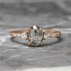 1.45 Carat Salt And Pepper Oval Diamond Engagement Ring, Eliza Setting, 14K Rose Gold