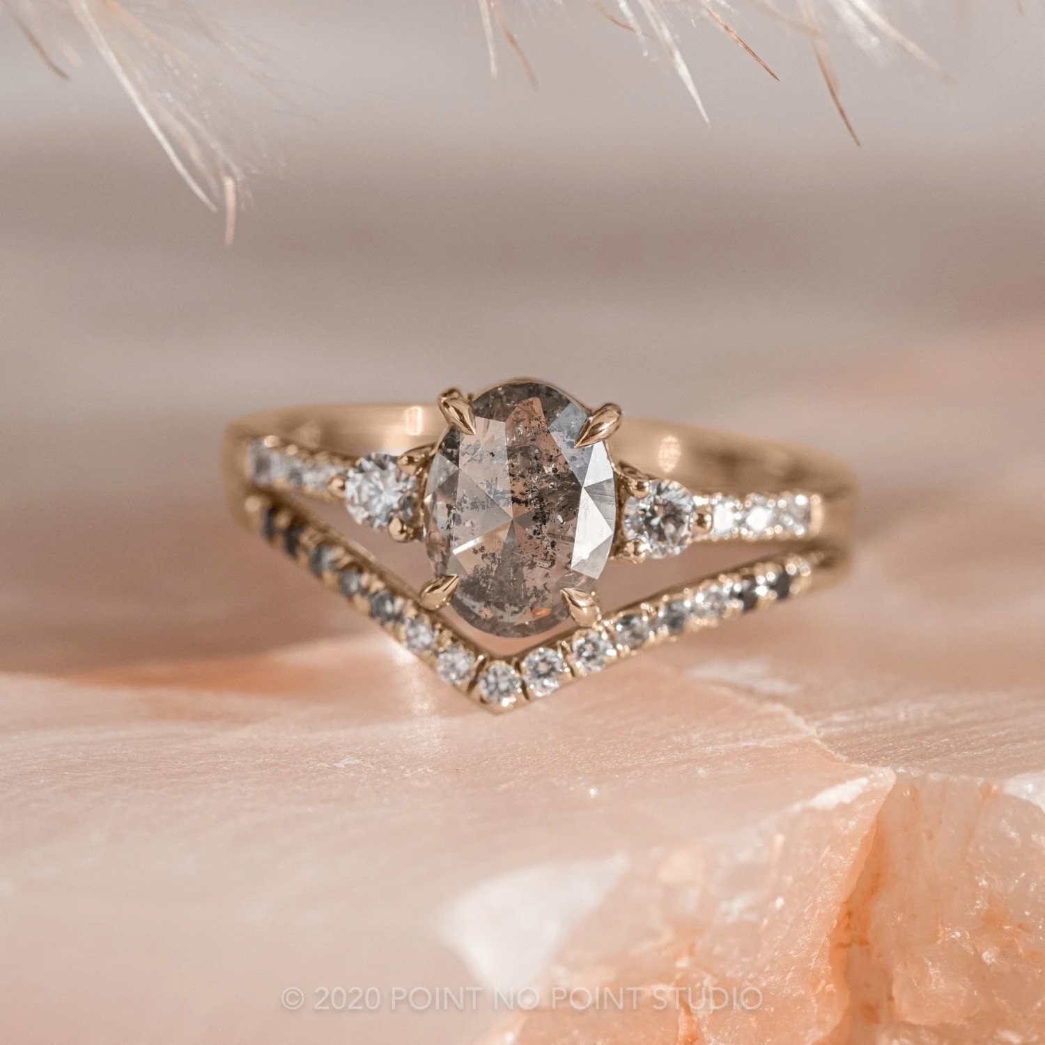 1.45 Carat Salt And Pepper Oval Diamond Engagement Ring, Eliza Setting, 14K Rose Gold 3 1.45 Carat Salt And Pepper Oval Diamond Engagement Ring, Eliza Setting, 14K Rose Gold - Image 3