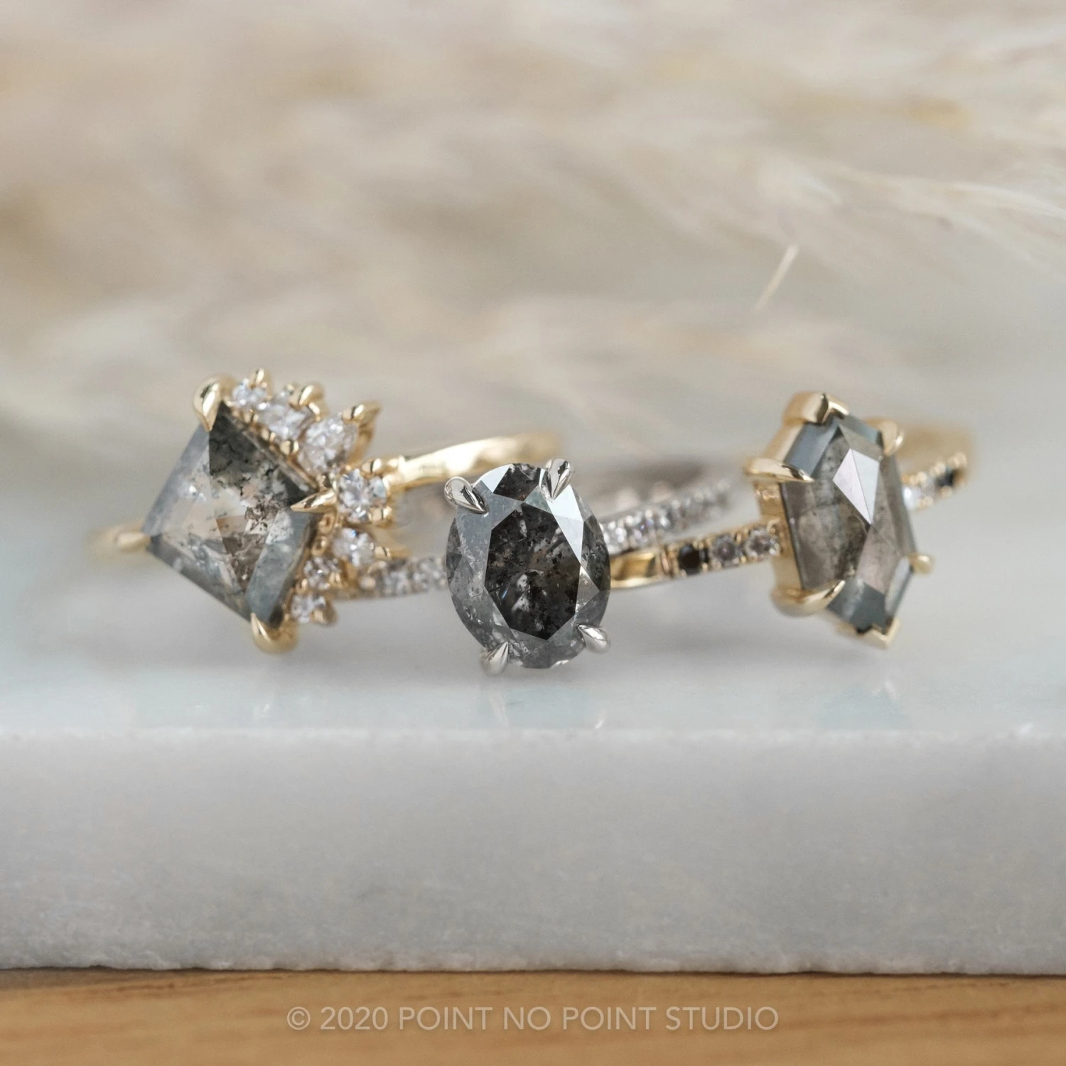 1.92 Carat Salt And Pepper Oval Diamond Engagement Ring, Basket Jules Setting, 14K White Gold 8 1.92 Carat Salt And Pepper Oval Diamond Engagement Ring, Basket Jules Setting, 14K White Gold - Image 8