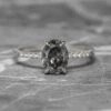 1.92 Carat Salt And Pepper Oval Diamond Engagement Ring, Basket Jules Setting, 14K White Gold