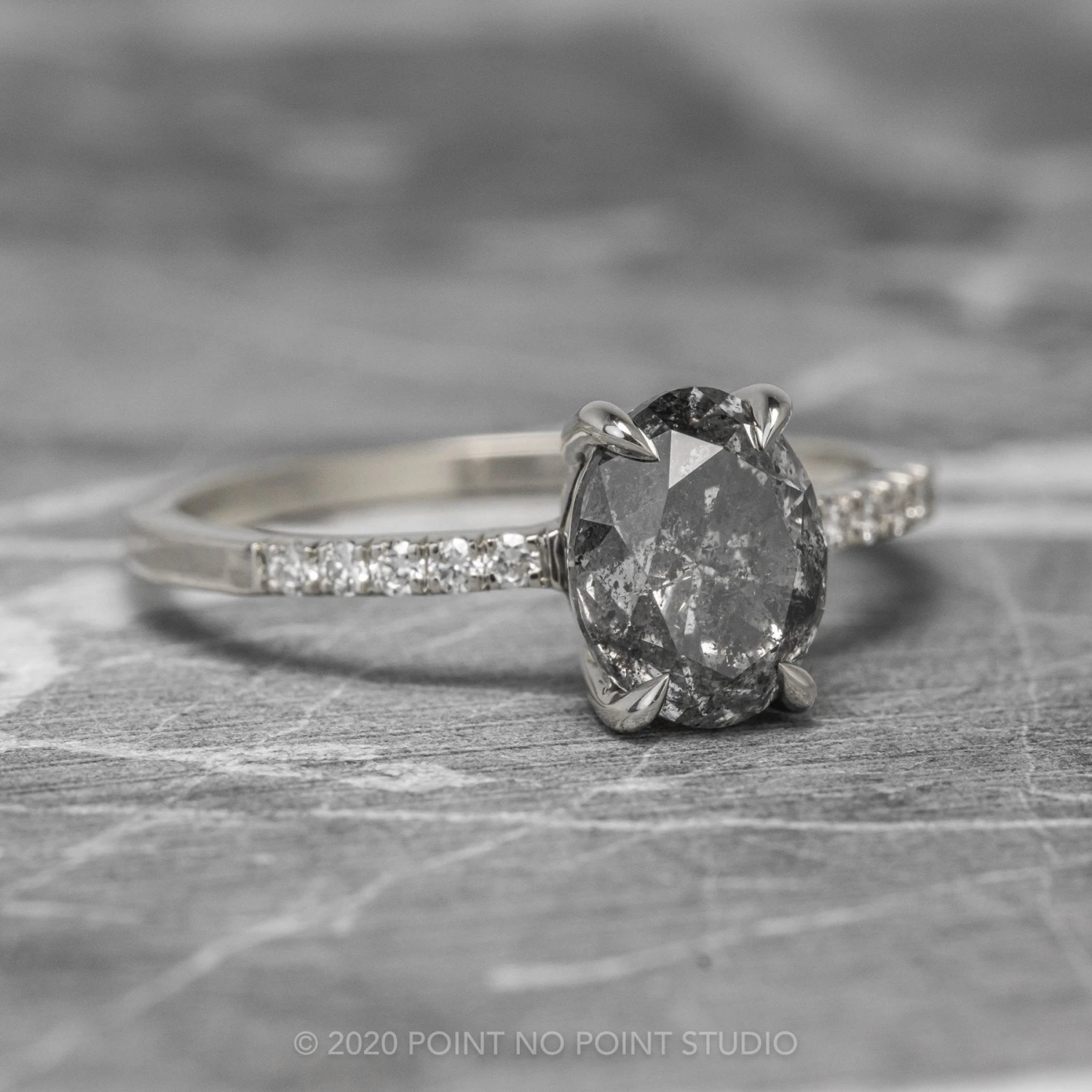 1.92 Carat Salt And Pepper Oval Diamond Engagement Ring, Basket Jules Setting, 14K White Gold 11 1.92 Carat Salt And Pepper Oval Diamond Engagement Ring, Basket Jules Setting, 14K White Gold - Image 11