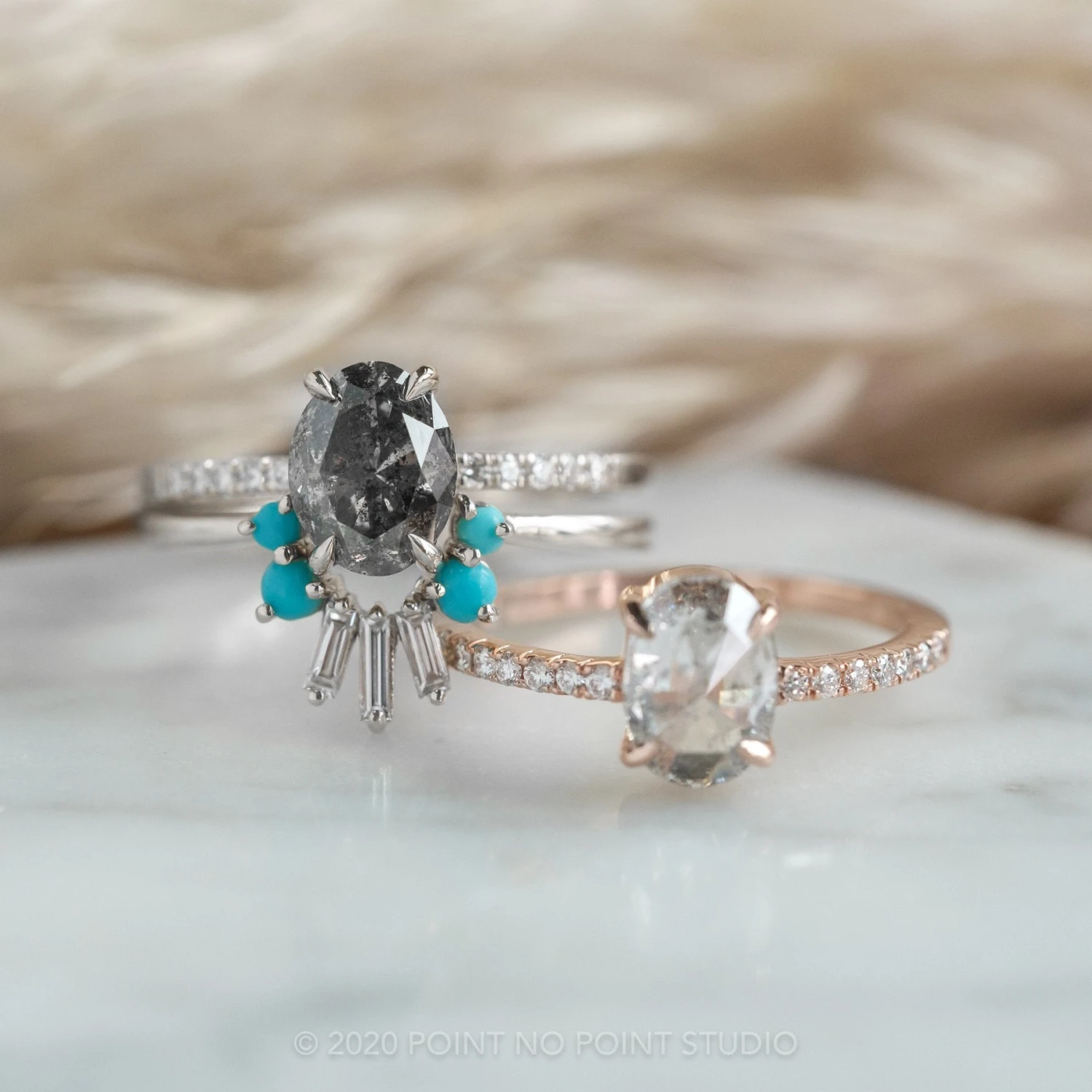 1.92 Carat Salt And Pepper Oval Diamond Engagement Ring, Basket Jules Setting, 14K White Gold 4 1.92 Carat Salt And Pepper Oval Diamond Engagement Ring, Basket Jules Setting, 14K White Gold - Image 4