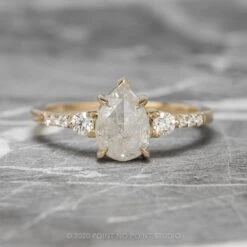 1.52 Carat Icy White Pear Diamond Engagement Ring, Eliza Setting, 14K Yellow Gold