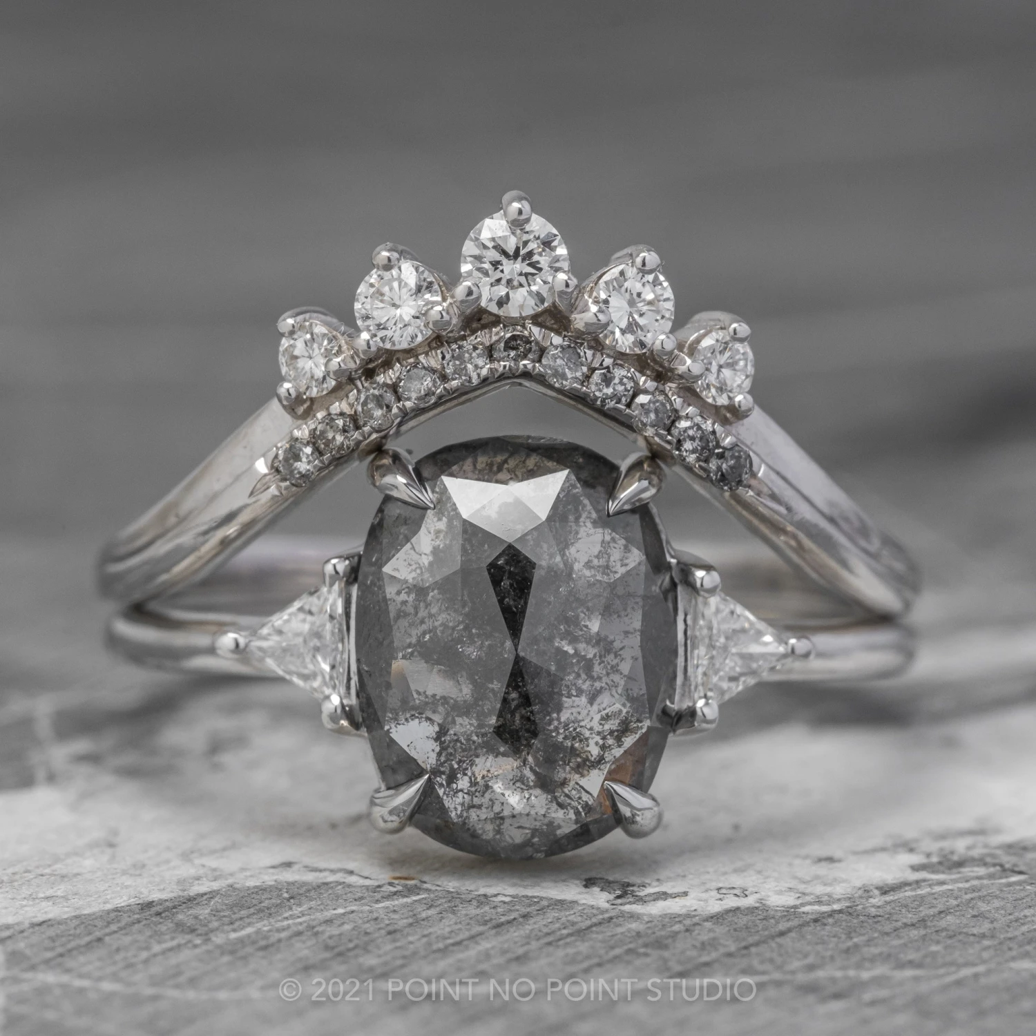 2.80 Carat Black Speckled Oval Diamond Engagement Ring, Zoe Setting, 14K White Gold 12 2.80 Carat Black Speckled Oval Diamond Engagement Ring, Zoe Setting, 14K White Gold - Image 12