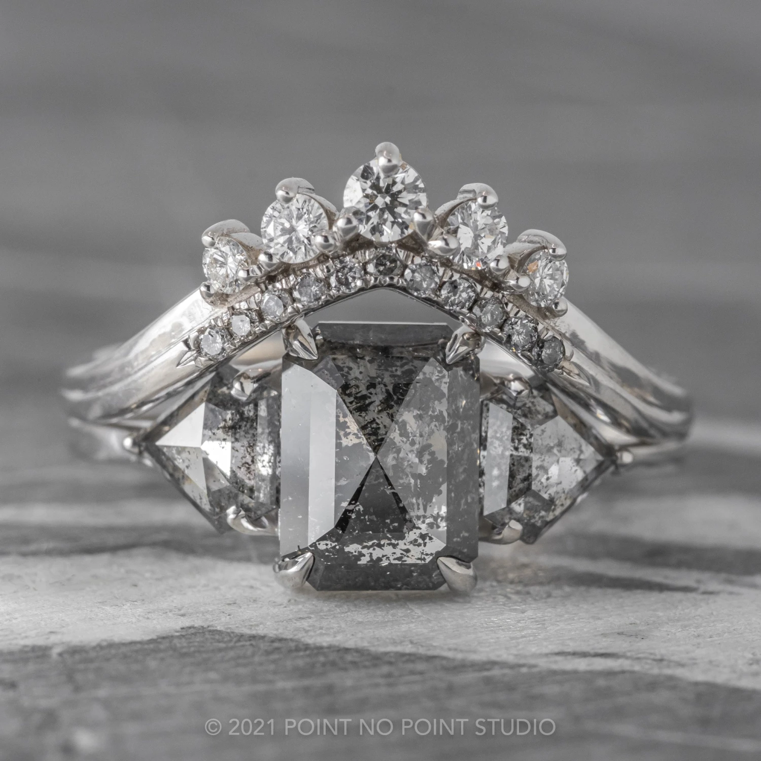 2.59 Carat Salt And Pepper Emerald Diamond Engagement Ring, Zoe Setting, Platinum 7 2.59 Carat Salt And Pepper Emerald Diamond Engagement Ring, Zoe Setting, Platinum - Image 7