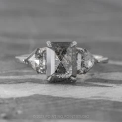 2.59 Carat Salt And Pepper Emerald Diamond Engagement Ring, Zoe Setting, Platinum