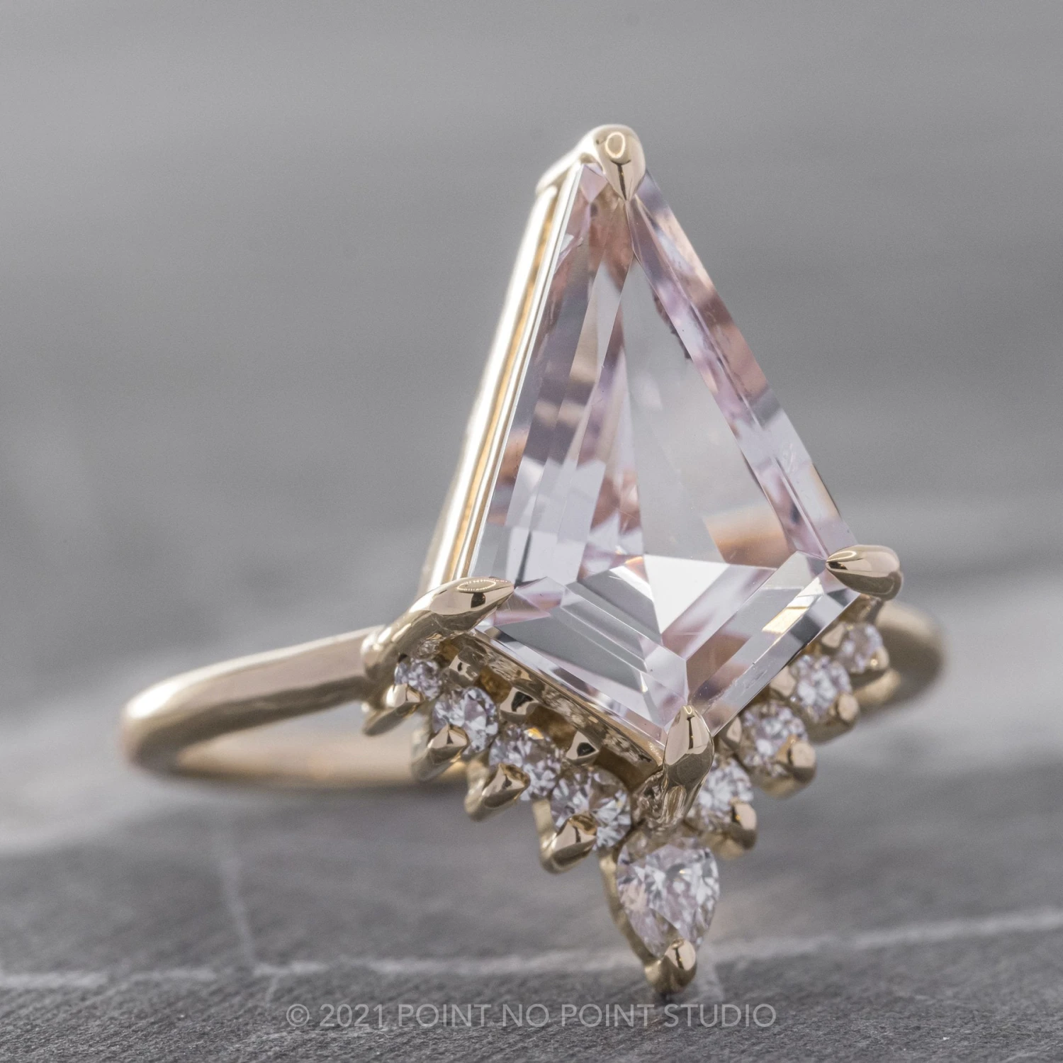 4.90 Carat Kite Morganite And Diamond Engagement Ring, Ava Setting, 14K Yellow Gold 5 4.90 Carat Kite Morganite And Diamond Engagement Ring, Ava Setting, 14K Yellow Gold - Image 5