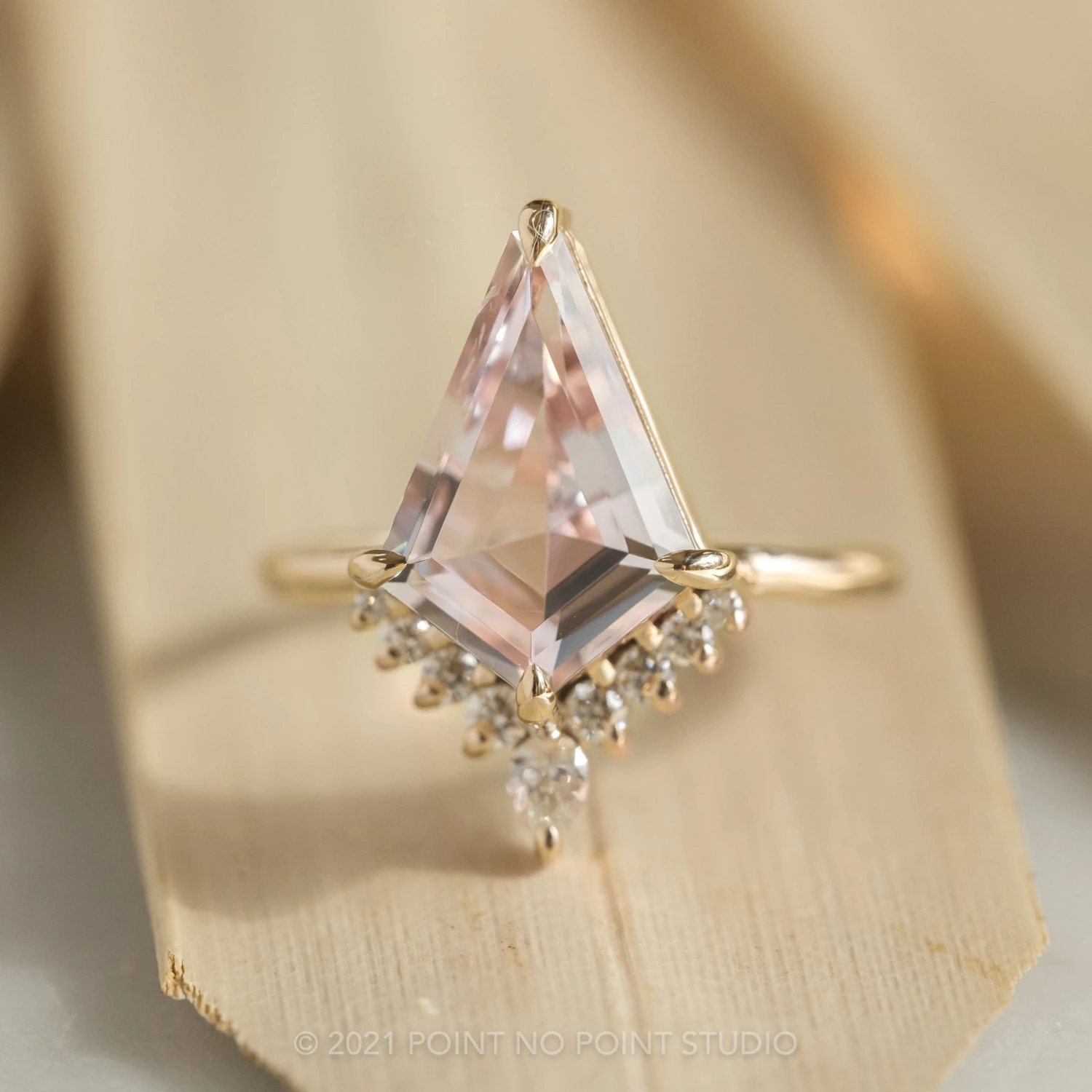 4.90 Carat Kite Morganite And Diamond Engagement Ring, Ava Setting, 14K Yellow Gold 3 4.90 Carat Kite Morganite And Diamond Engagement Ring, Ava Setting, 14K Yellow Gold - Image 3