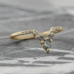 Salt And Pepper Pear And Round Diamond Wedding Ring, Cassiopeia Setting, 14K Yellow Gold 8 Salt And Pepper Pear And Round Diamond Wedding Ring, Cassiopeia Setting, 14K Yellow Gold -Point No Point Studio Store 210155WBYG 2
