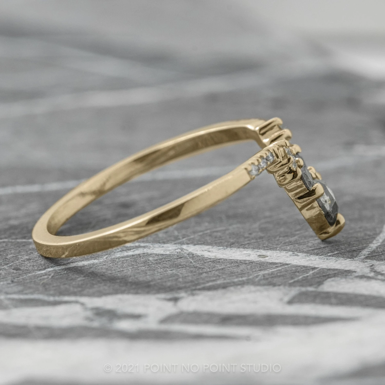 Salt And Pepper Pear And Round Diamond Wedding Ring, Cassiopeia Setting, 14K Yellow Gold 5 Salt And Pepper Pear And Round Diamond Wedding Ring, Cassiopeia Setting, 14K Yellow Gold - Image 5