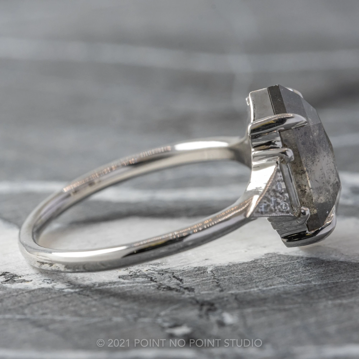 2.47 Carat Salt And Pepper Hexagon Diamond Engagement Ring, Azalea Setting, 14K White Gold 11 2.47 Carat Salt And Pepper Hexagon Diamond Engagement Ring, Azalea Setting, 14K White Gold - Image 11