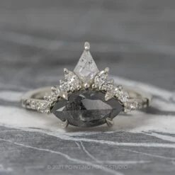1.89 Carat Black Speckled Marquise Diamond Engagement Ring, Ombre Avaline Setting, 14K White Gold