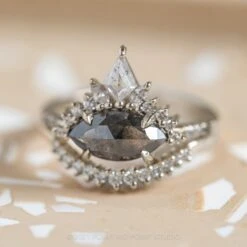 1.89 Carat Black Speckled Marquise Diamond Engagement Ring, Ombre Avaline Setting, 14K White Gold 14 1.89 Carat Black Speckled Marquise Diamond Engagement Ring, Ombre Avaline Setting, 14K White Gold -Point No Point Studio Store 210177P 11