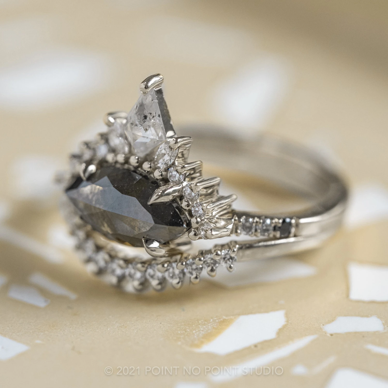 1.89 Carat Black Speckled Marquise Diamond Engagement Ring, Ombre Avaline Setting, 14K White Gold 3 1.89 Carat Black Speckled Marquise Diamond Engagement Ring, Ombre Avaline Setting, 14K White Gold - Image 3