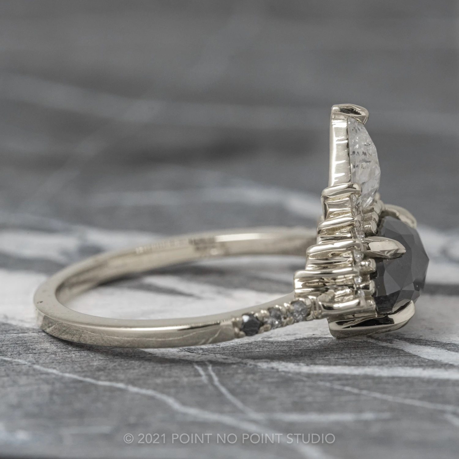 1.89 Carat Black Speckled Marquise Diamond Engagement Ring, Ombre Avaline Setting, 14K White Gold 10 1.89 Carat Black Speckled Marquise Diamond Engagement Ring, Ombre Avaline Setting, 14K White Gold - Image 10