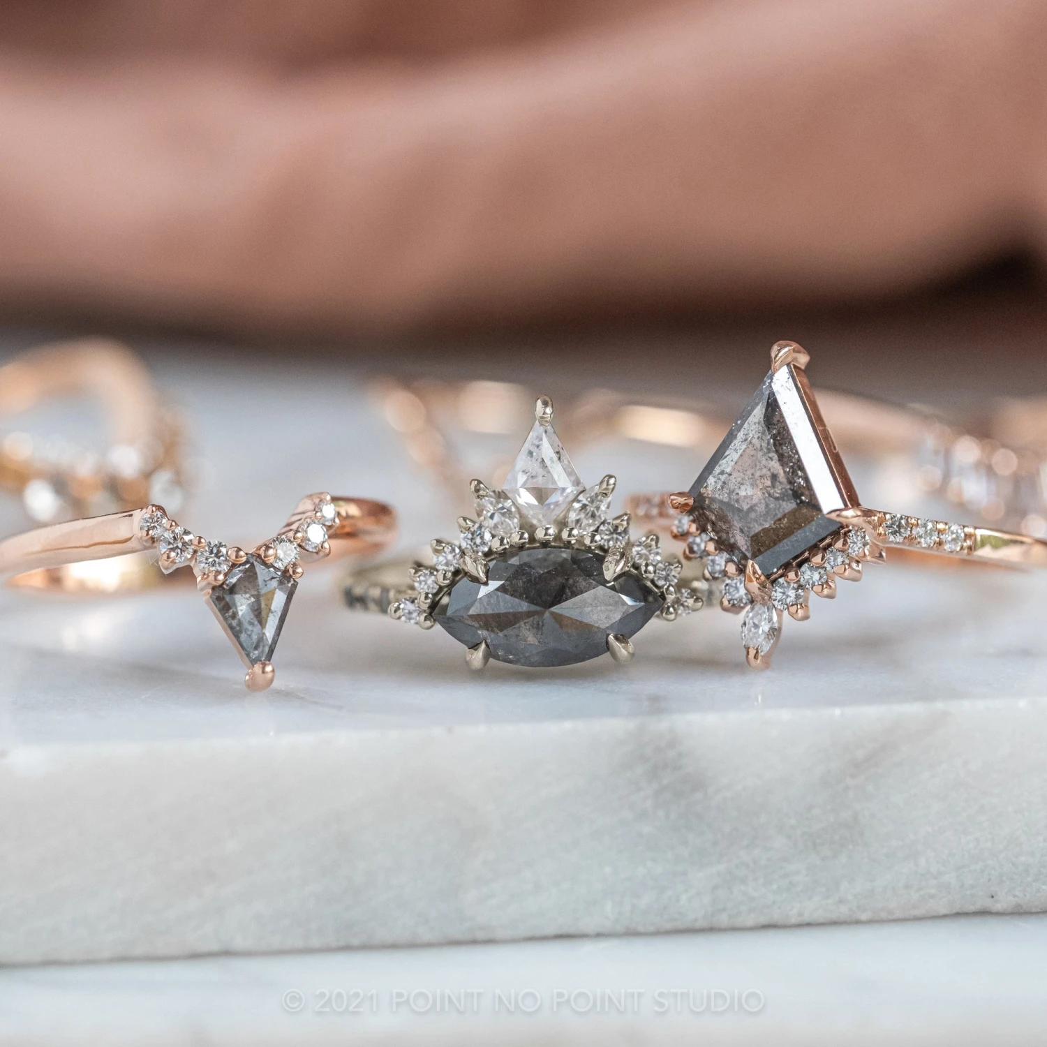 1.89 Carat Black Speckled Marquise Diamond Engagement Ring, Ombre Avaline Setting, 14K White Gold 7 1.89 Carat Black Speckled Marquise Diamond Engagement Ring, Ombre Avaline Setting, 14K White Gold - Image 7