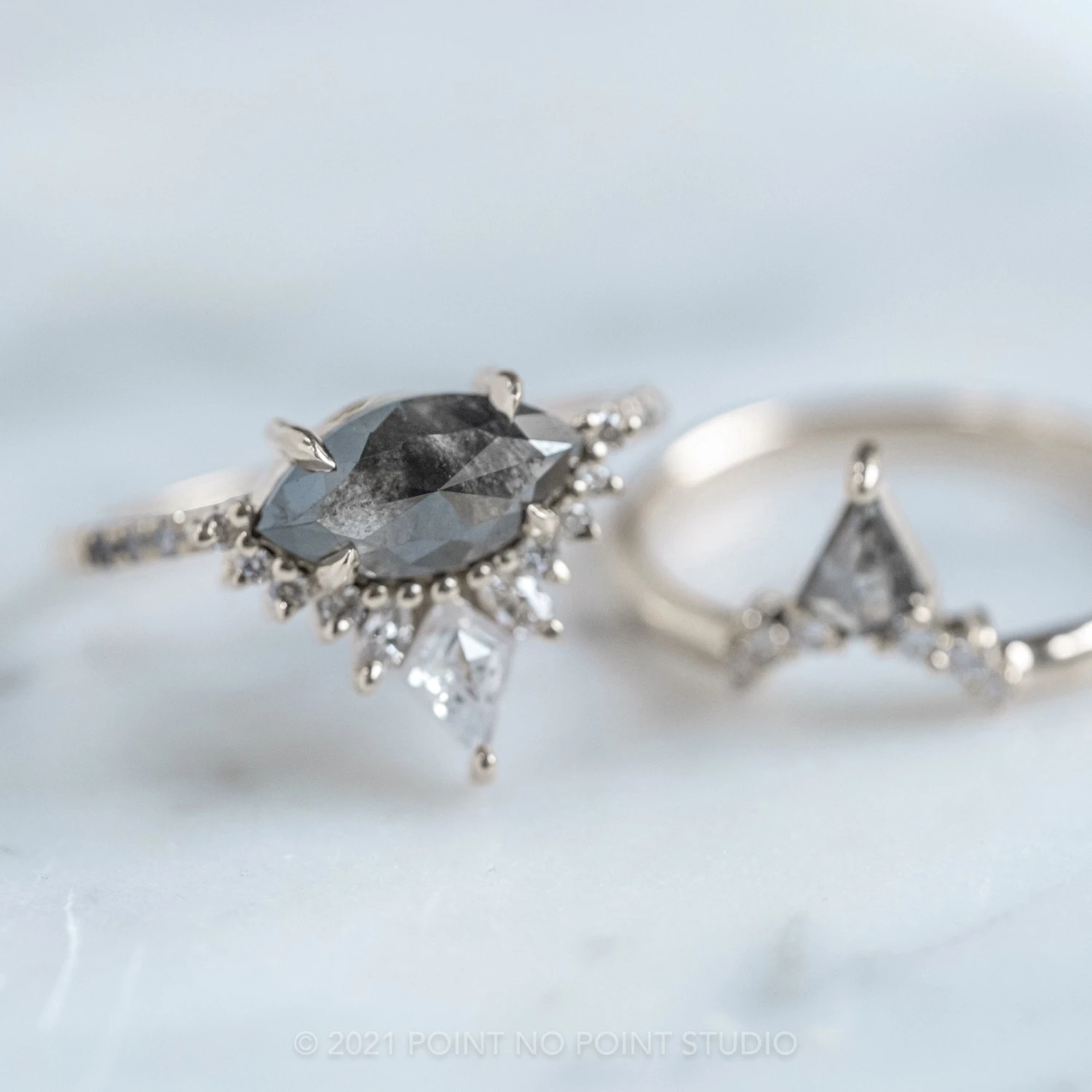 1.89 Carat Black Speckled Marquise Diamond Engagement Ring, Ombre Avaline Setting, 14K White Gold 8 1.89 Carat Black Speckled Marquise Diamond Engagement Ring, Ombre Avaline Setting, 14K White Gold - Image 8