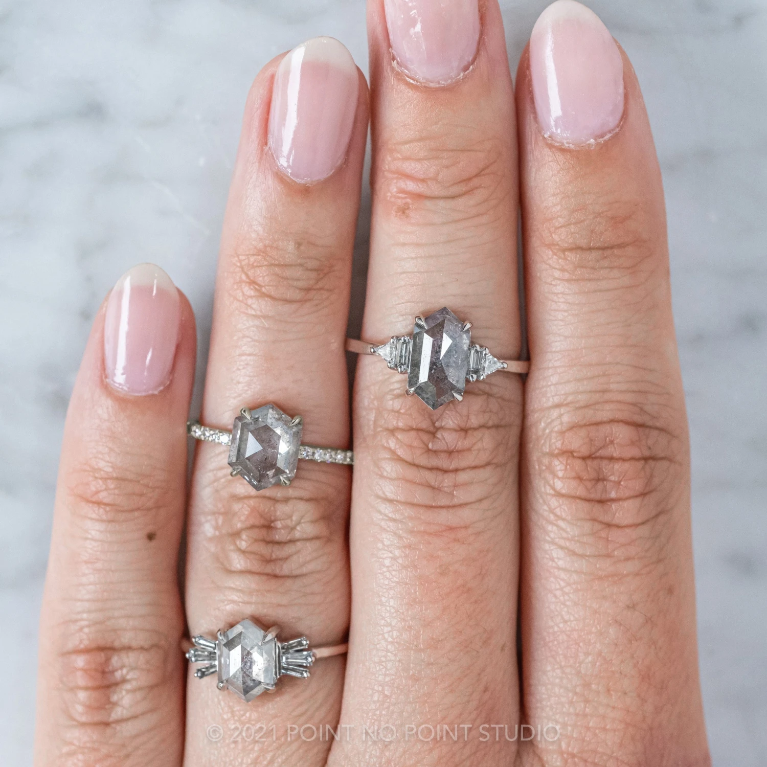 1.52 Carat Salt And Pepper Hexagon Diamond Engagement Ring, Jules Setting, Platinum 10 1.52 Carat Salt And Pepper Hexagon Diamond Engagement Ring, Jules Setting, Platinum - Image 10