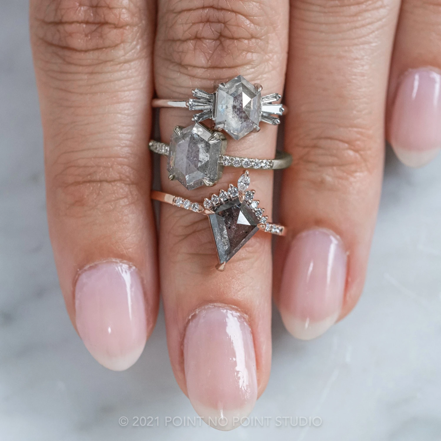 1.52 Carat Salt And Pepper Hexagon Diamond Engagement Ring, Jules Setting, 14k White Gold 8 1.52 Carat Salt And Pepper Hexagon Diamond Engagement Ring, Jules Setting, 14k White Gold - Image 8