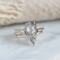 1.52 Carat Salt And Pepper Hexagon Diamond Engagement Ring, Jules Setting, 14k White Gold 19 1.52 Carat Salt And Pepper Hexagon Diamond Engagement Ring, Jules Setting, 14k White Gold -Point No Point Studio Store 210180WG 15