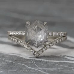 1.52 Carat Salt And Pepper Hexagon Diamond Engagement Ring, Jules Setting, 14k White Gold 26 1.52 Carat Salt And Pepper Hexagon Diamond Engagement Ring, Jules Setting, 14k White Gold -Point No Point Studio Store 210180WG 2